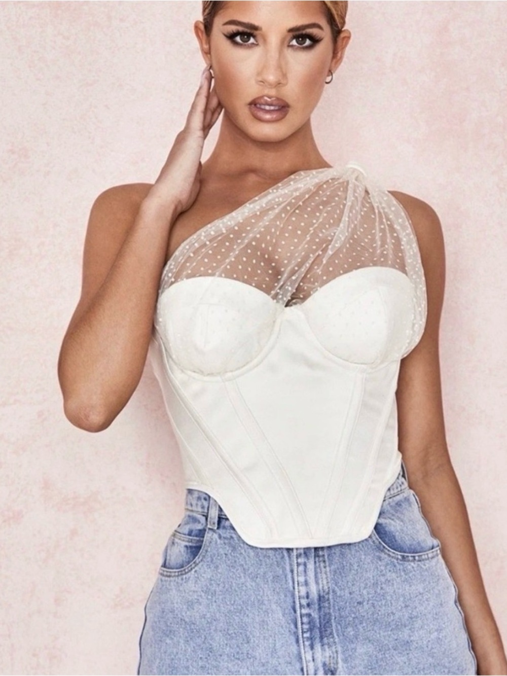 RARE HOUSE OF CB 'Kim' Ivory Draped Tulle Corset non